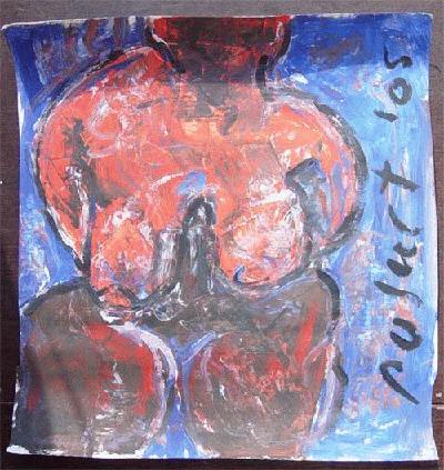 6303 Gebonden Handen POLART SCHILDERIJ 53 x 53 cm Acryl op papier Drawings Artist Michel Polart selling by Gallery Art Danish Inge Marie Jensen Copenhagen Denmark